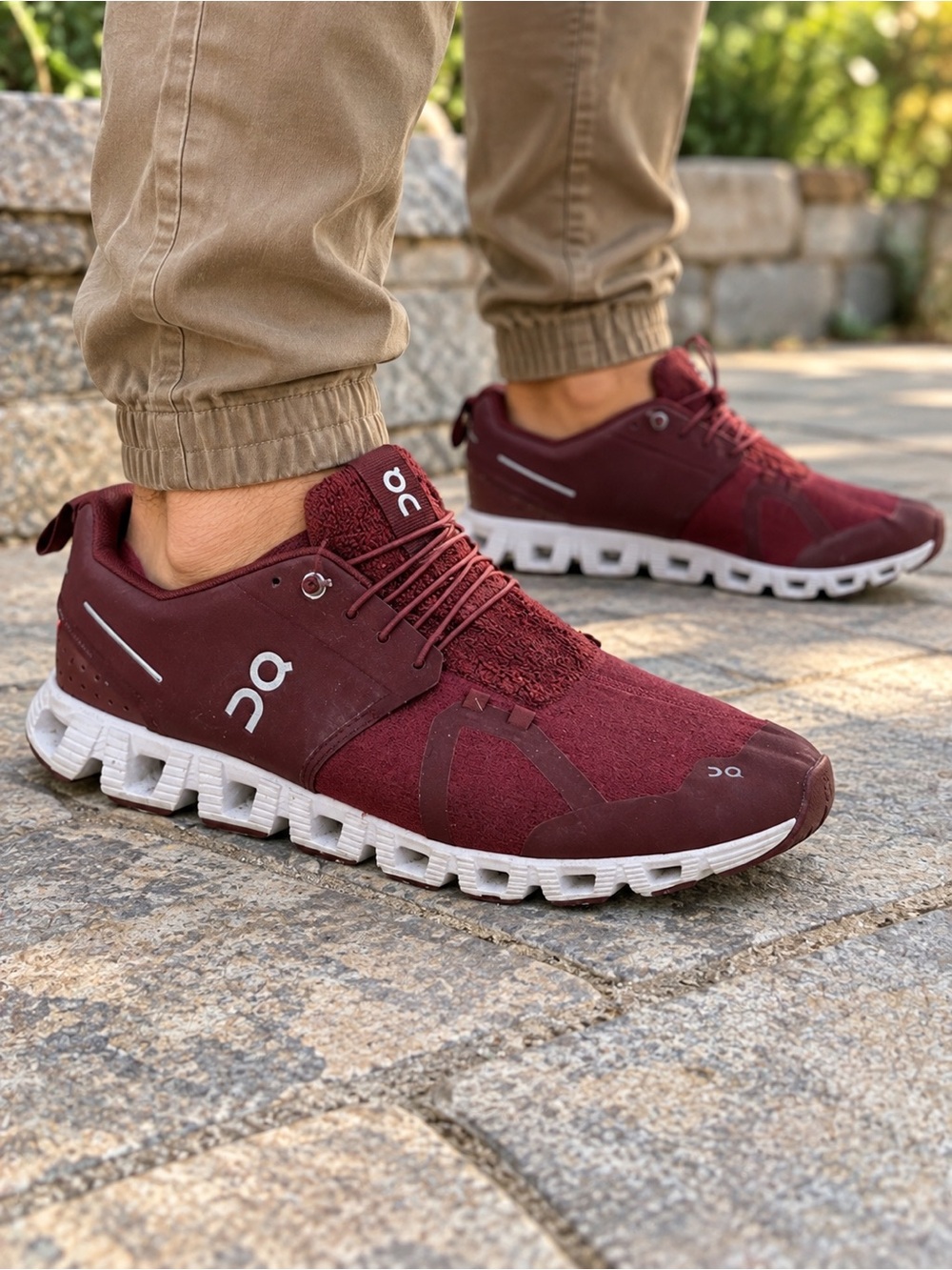 On Running Men's Burgundy Athletic Sneakers with White Sole